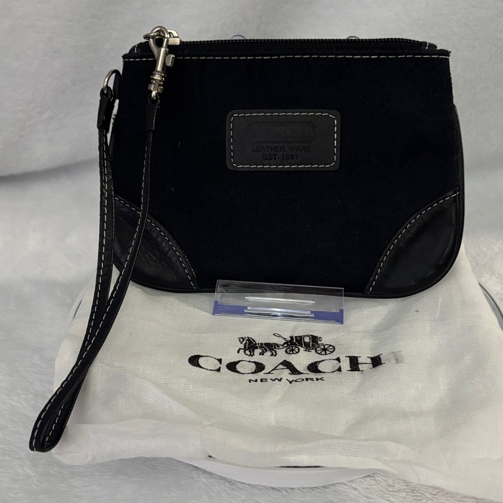Coach Black Wristlet with Leather Accents - Preloved EUC